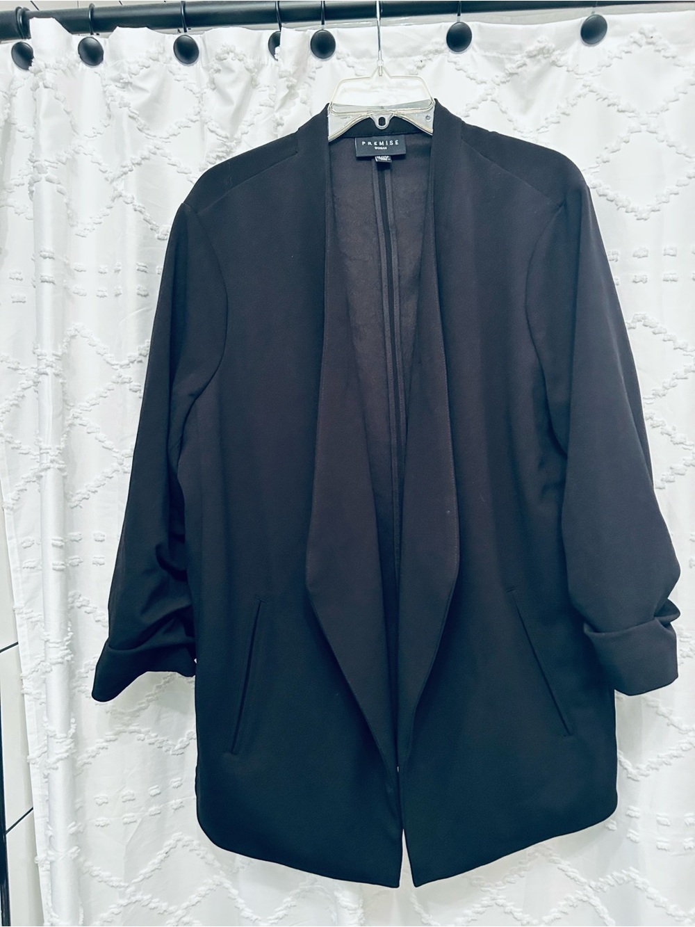Premise Black Draped Open-Front Blazer Jacket